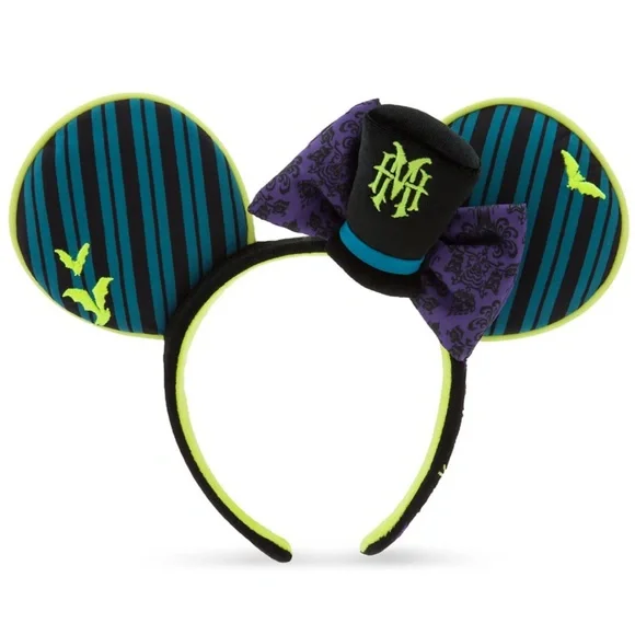 Disney Haunted Mansion Mickey Minnie Ears Headband Glow In The Dark Halloween - Picture 1 of 1